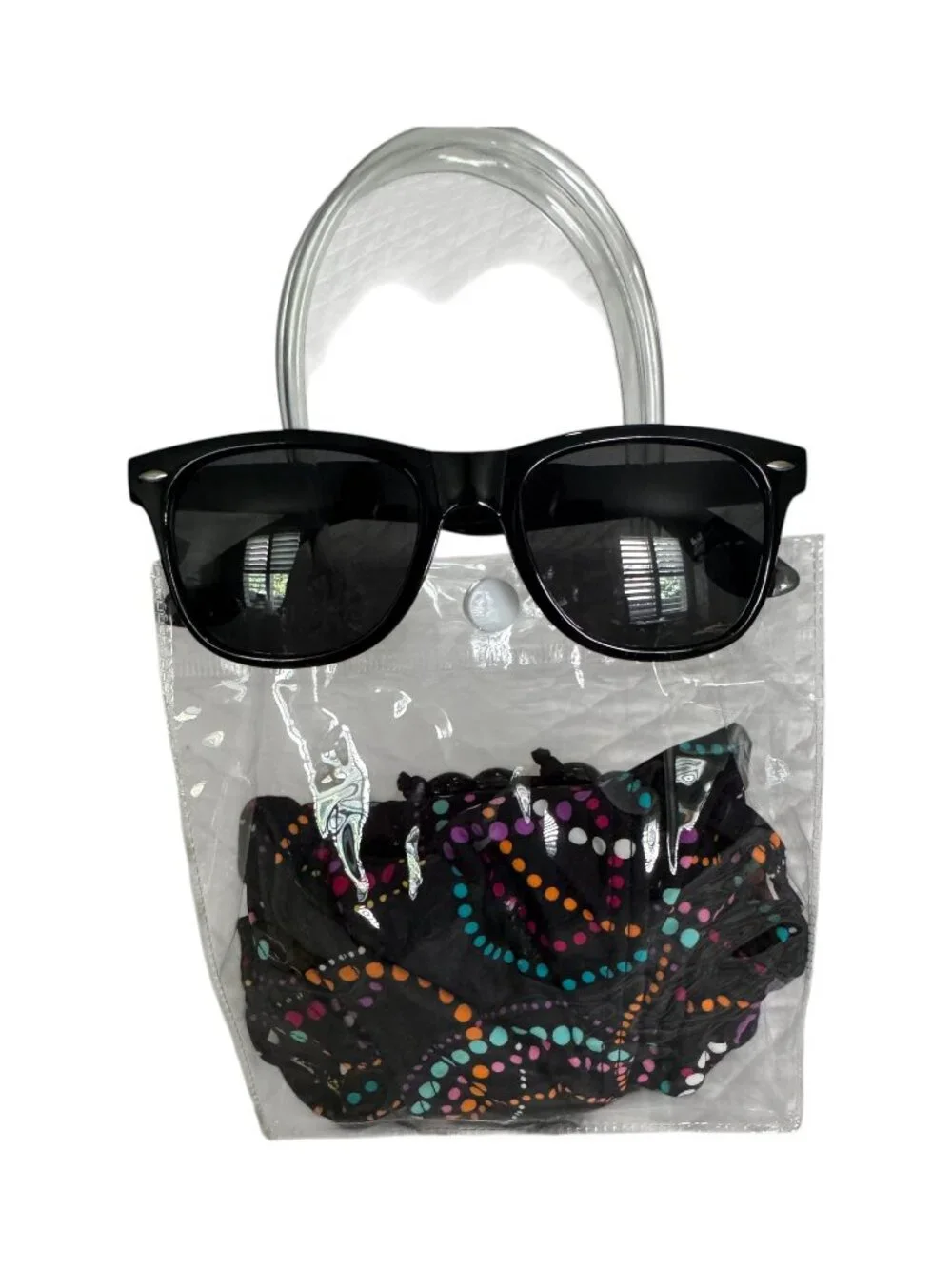 Black Polka Dot Bikini Set with Free Bag & Sunglasses for Women